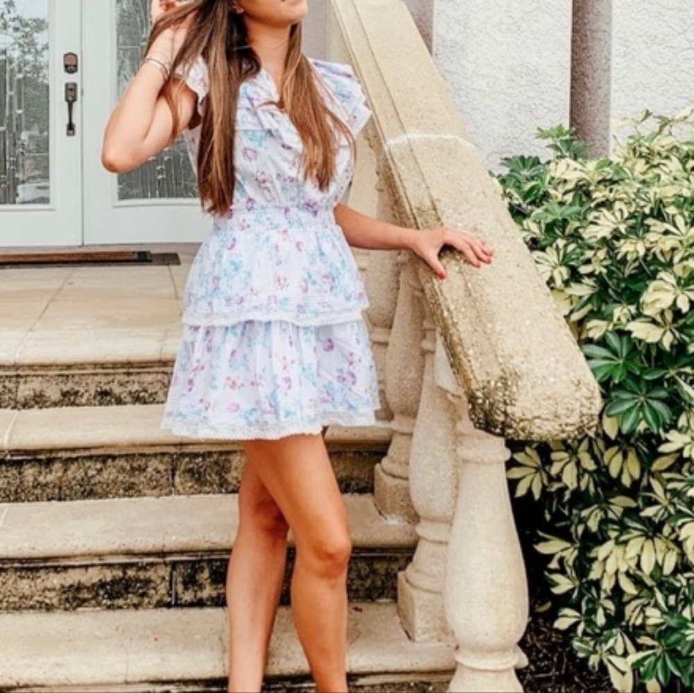 Love Shack Fancy Lou Double Ruffle Dress Sz M LAVENDER Floral x Target - Picture 11 of 15